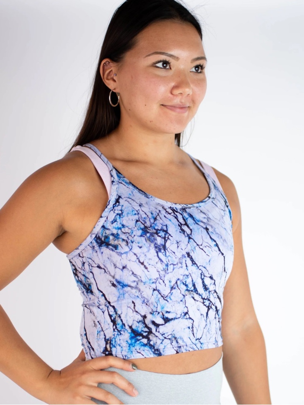 Fleo Blue & Lavender Marble-Print Crop Tank